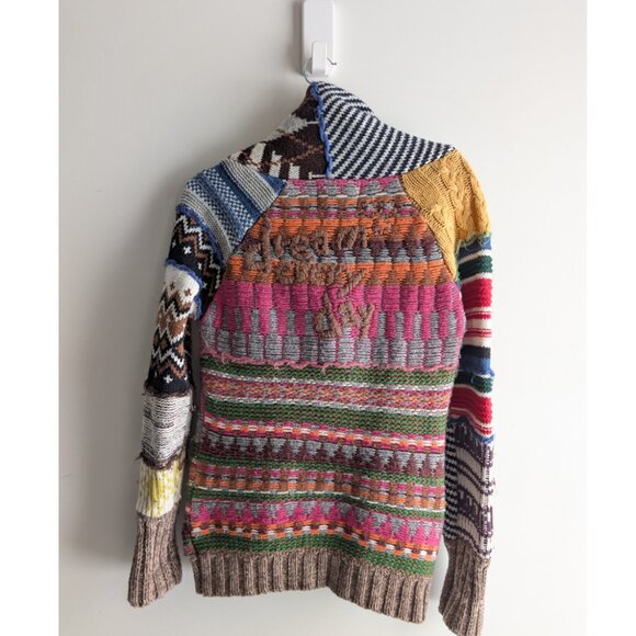 Desigual Women's Multicolor Patchwork Geometric Knit Zip-Up Cardigan Sweater - Picture 3 of 10